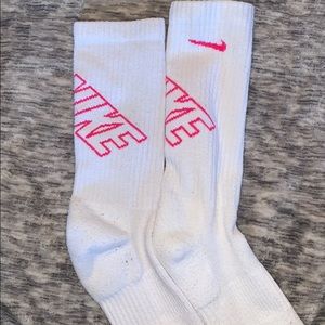 White and pink nike socks